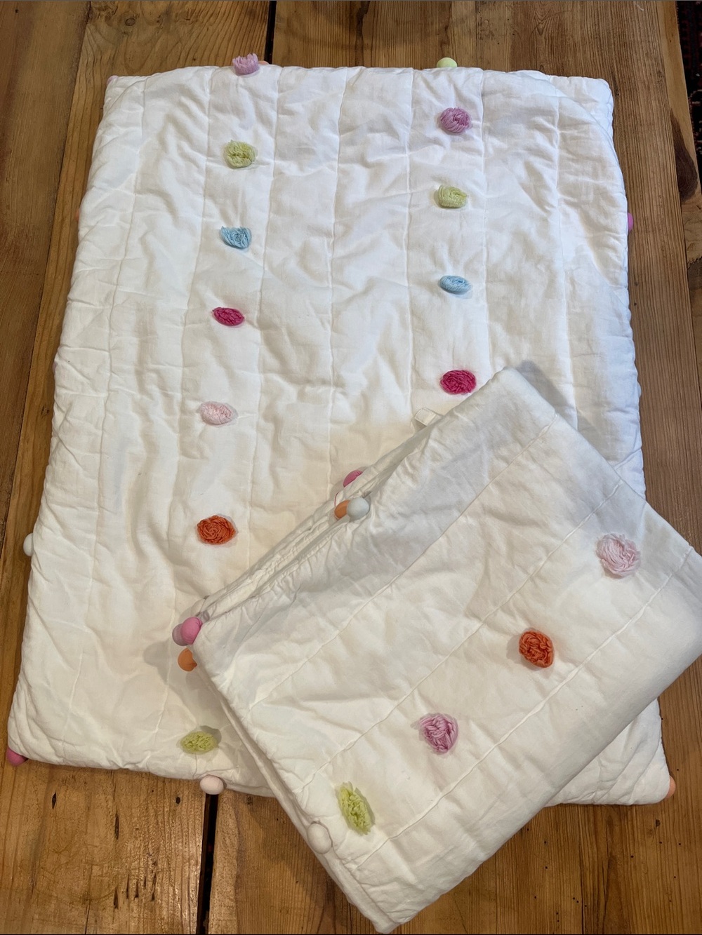 Set/2 POTTERY BARN KIDS *Standard Sham* White Pom Pom Pillow Cover